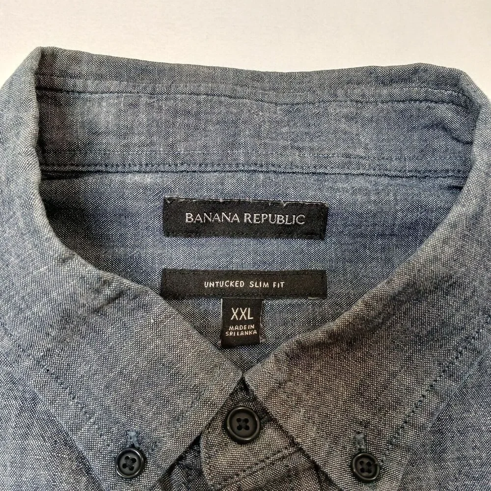 Banana Republic Chambray Shirt Mens 2XL Blue Untucked‎ Slim Fit